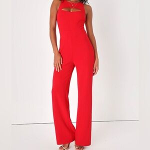 Red Cutout Wide-Leg Jumpsuit